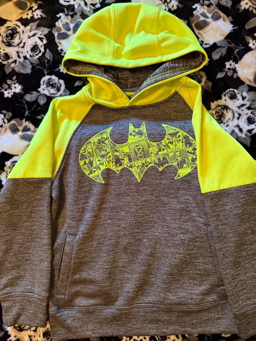 Batman Gray & Neon Yellow Pullover Hoodie for Kids